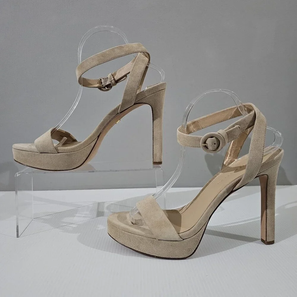Veronica Beard Darcelle Platform Sandal Womens 10 Sand Beige Suede Stiletto Heel